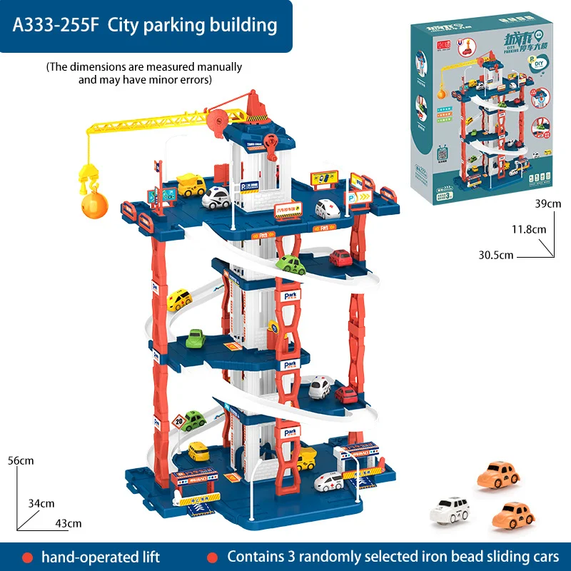 City building parking multi-layer rotating track puzzle stitching toys Equipped with a lift and a crane hook Gifts for boys