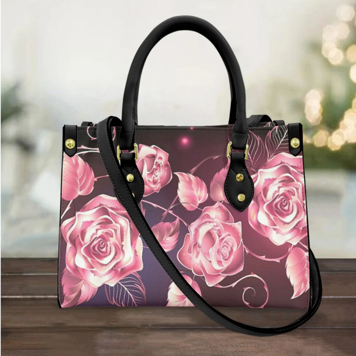 

FORUDESIGNS Pretty Rose Design Luxury Woman Bag Practical Leather Zipper Handbags Ladies Shoulder Shopping Tote Bags Elegance