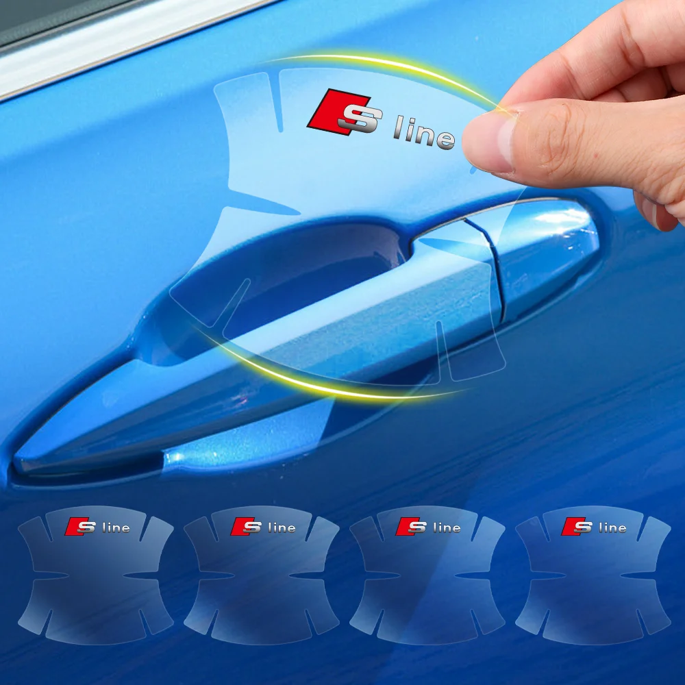 4/8Pcs Car Door Anti-scratch Protective Handle Bowl Sticker Center Cover for Audi SLine A4 b3 A6 C7 b6 Q5 TT Q3 S4 S5 RS S7 8P S