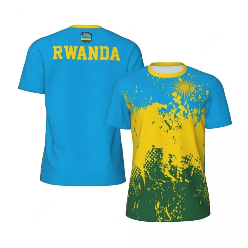 Rwanda Flag Football T Shirts For Men Fashion Summer National Emblem 3D Printed Jersey Casual Quick Dry Breathable Tees Tops