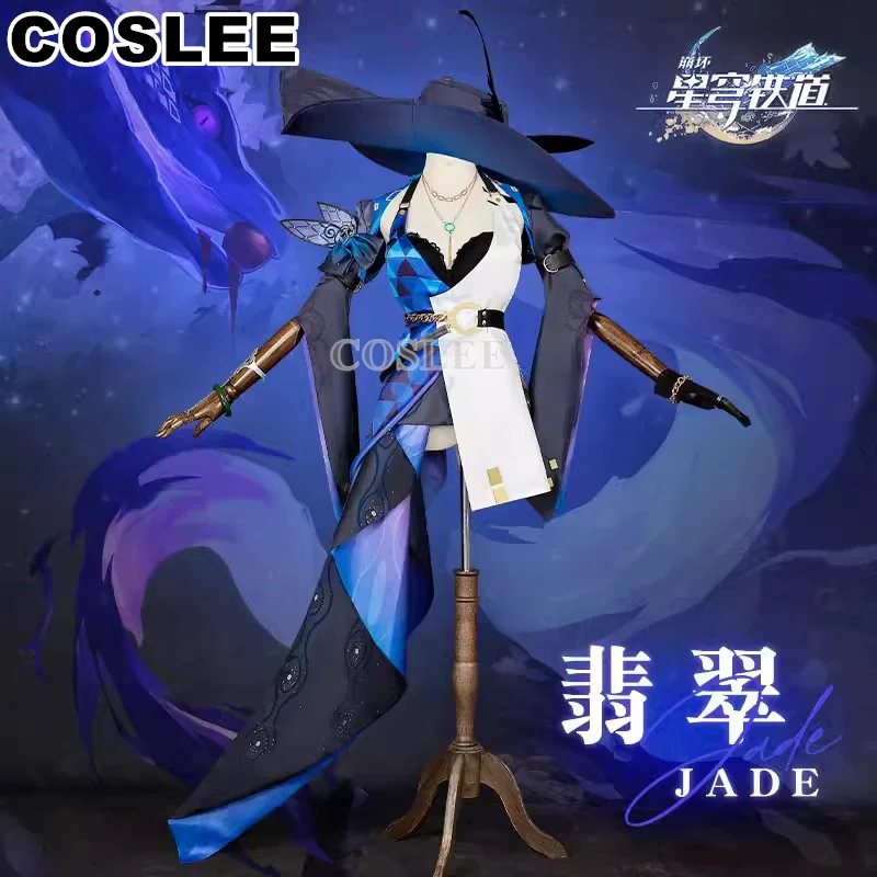 

COSLEE [S-3XL] Jade Cosplay Honkai: Star Rail Costume Game Suit Uniform Dress With Hat Halloween Carnival Party Outfit Women New