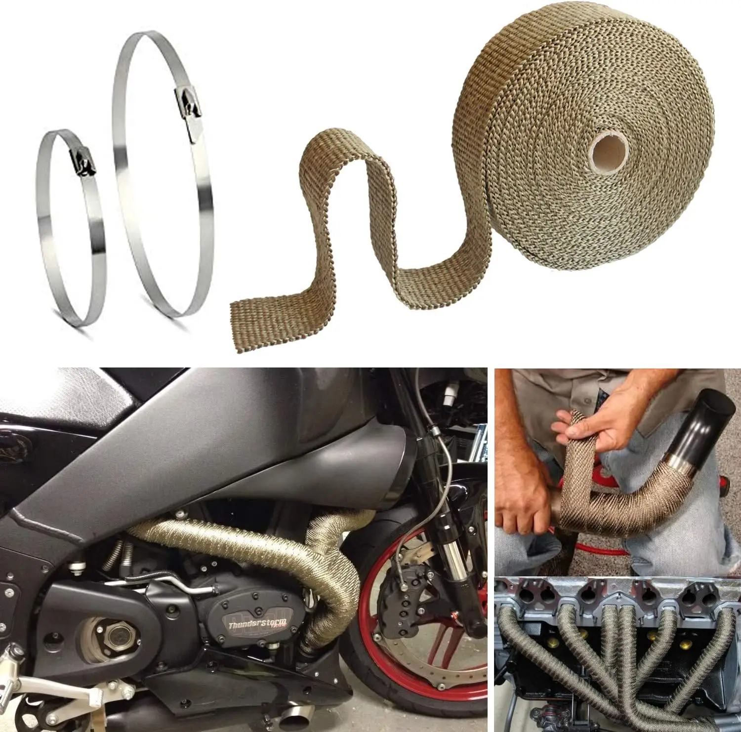 

5M Gold Motorcycle Exhaust Wrap Muffler Thermal Tape Heat Shield Insulation Systems With Stainless Ties Motorcycle Accessories