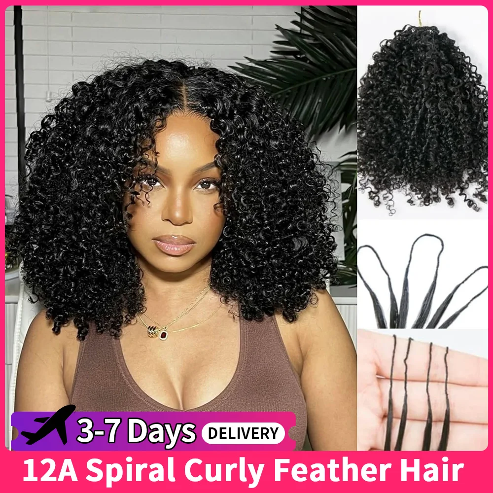 

Невидимые без узлов 12A Кудрявые вьющиеся афро вязанные крючком волосы Человеческие волосы Предварительно разделенные Простота установки Натуральные маленькие спиральные наращивания