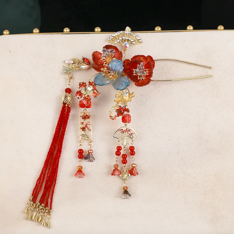 2025 สีแดงสไตล์ใหม่ Xiuhe Headdress จีนเจ้าสาวเคลือบพู่ Xiuhe เสื้อผ้าและชุดแต่งงานชุดอุปกรณ์เสริมผม