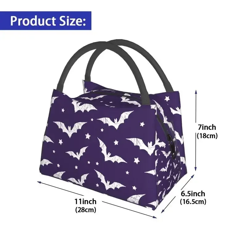 Distressed Bats Pattern Insulated Lunch Bags for Women Creepy Halloween Gift Resuable Cooler Thermal Bento Box Kids Office