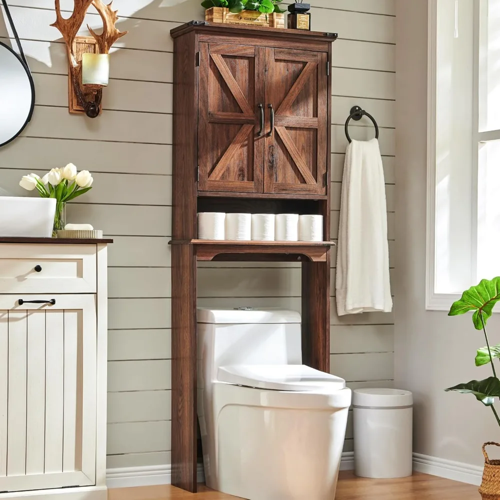

Over The Toilet Storage Cabinet, Farmhouse Bathroom Cabinet with Adjustable Shelf & Barn Door, 67" Tall Over The Toilet Shelf, B