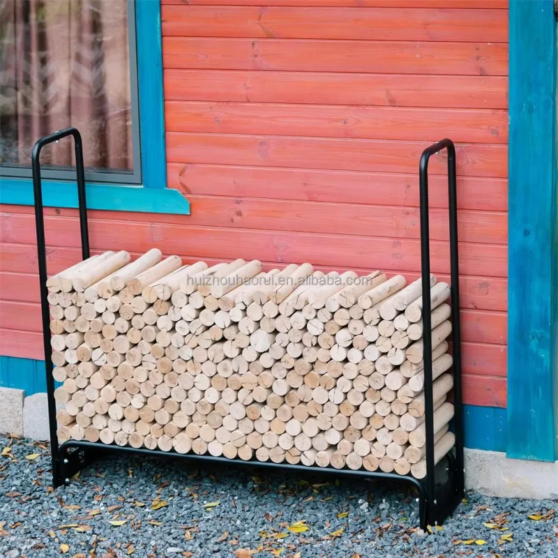Heavy Duty Durable 4FT Firewood Log Rack Outdoor Black Metal Lumber Storage Wood Fire Log Stacker Holder