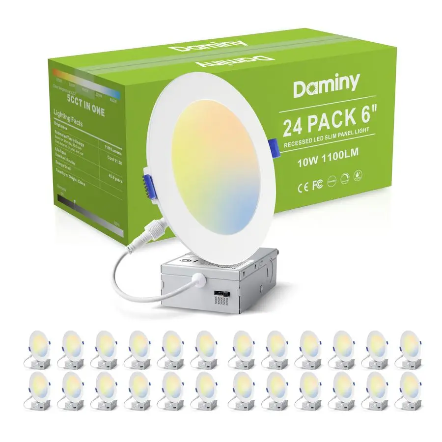 

24 Pack 6 Inch LED Recessed Lighting with Junction Box,5CCT,UltraThin Recessed Light,10W 1100LM, Dimmable Canless Wafer Ceiling