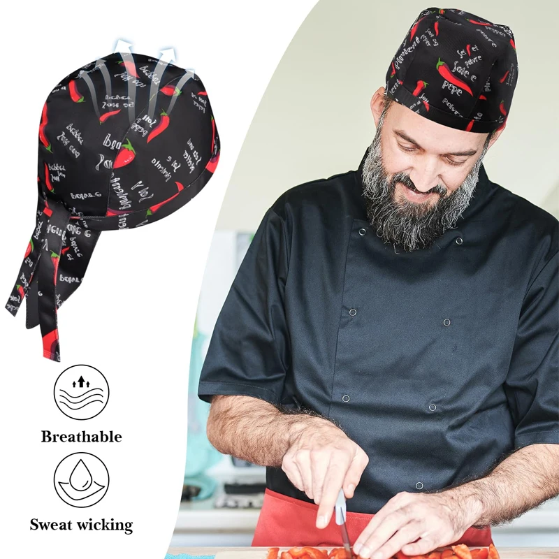 3 pezzi di cappelli da cuoco, sciarpe per la testa per uomo e donna, cappello da cuoco professionale regolabile, fascia per capelli, berretto con teschio per cucina e altri lavori