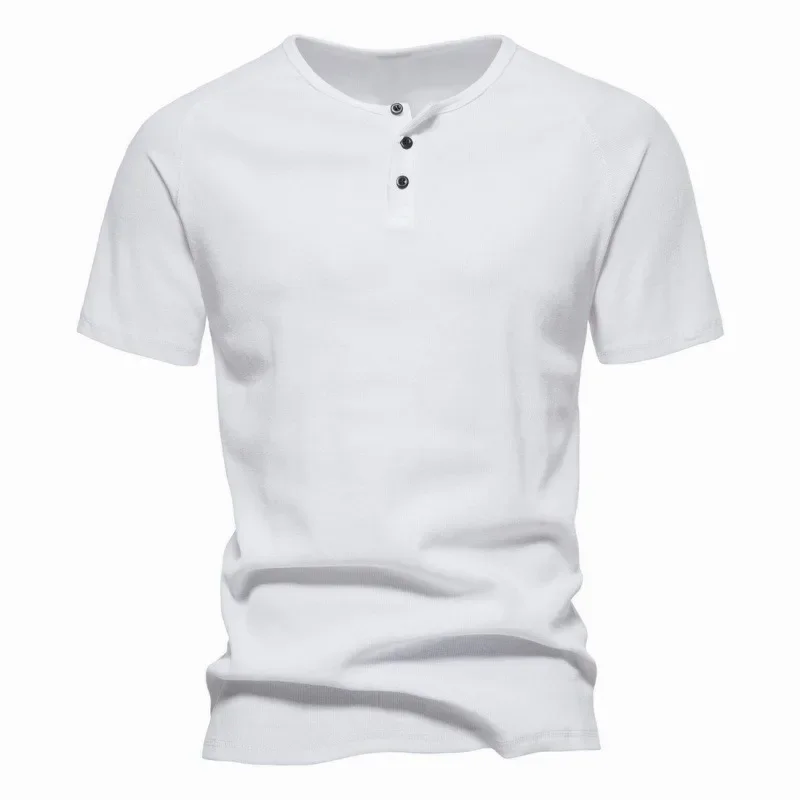 Summer New Henry Shirt Henry Collar Short-sleeved T-shirt Men's Retro Cotton Casual Sports Polo Shirt Men's
