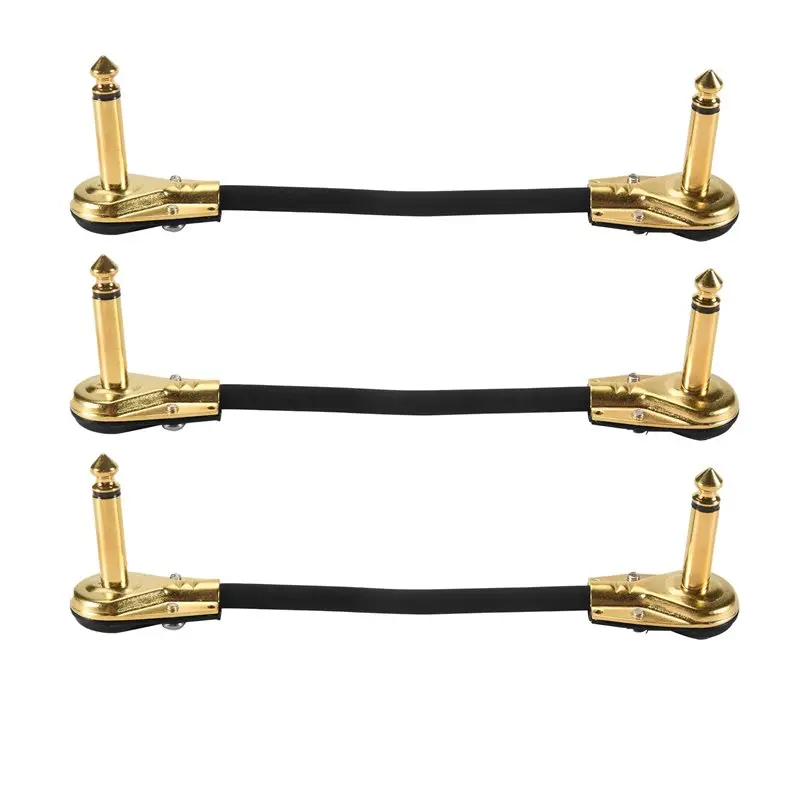 Guitar Patch Cable Effect Pedal Patch Cords 1/4-Inch Right Angle Low Profile Pancake Design For Effect Pedals 3 Pack-A00E