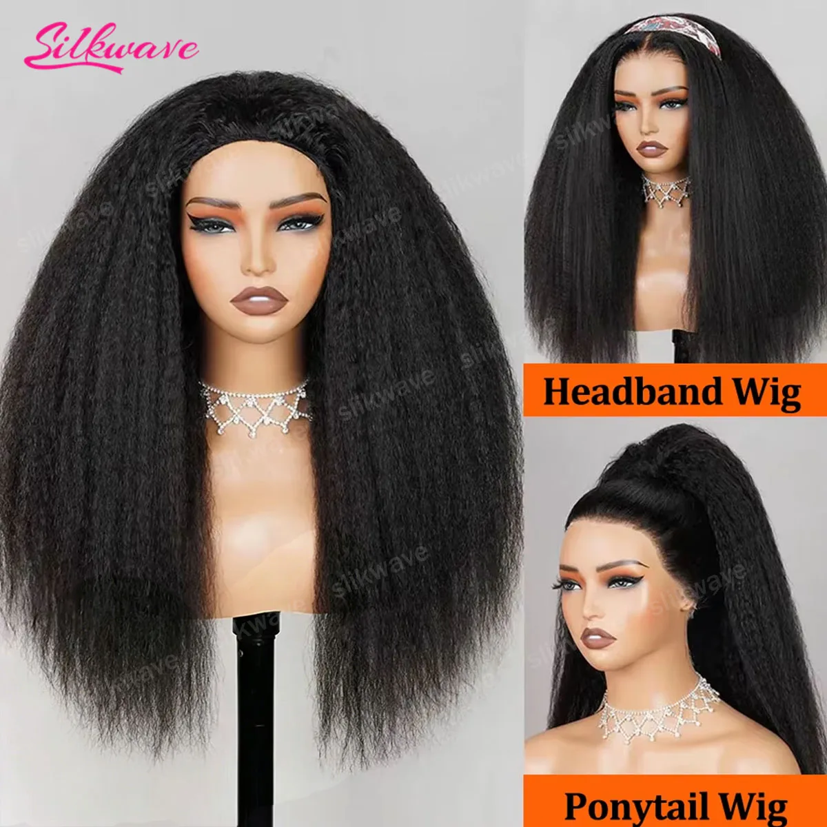 

Slikwave Kinky Straight Human Hair Half Wig Easy To Wear Required Half Head Hairpiece For Quick Transformation 3 In 1 Half Wigs
