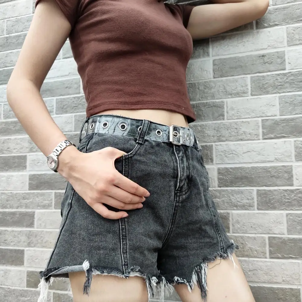 Ремень с прочной круглой пряжкой, Женский Регулируемый пояс с квадратной круглой пряжкой, прозрачный пояс, износостойкий