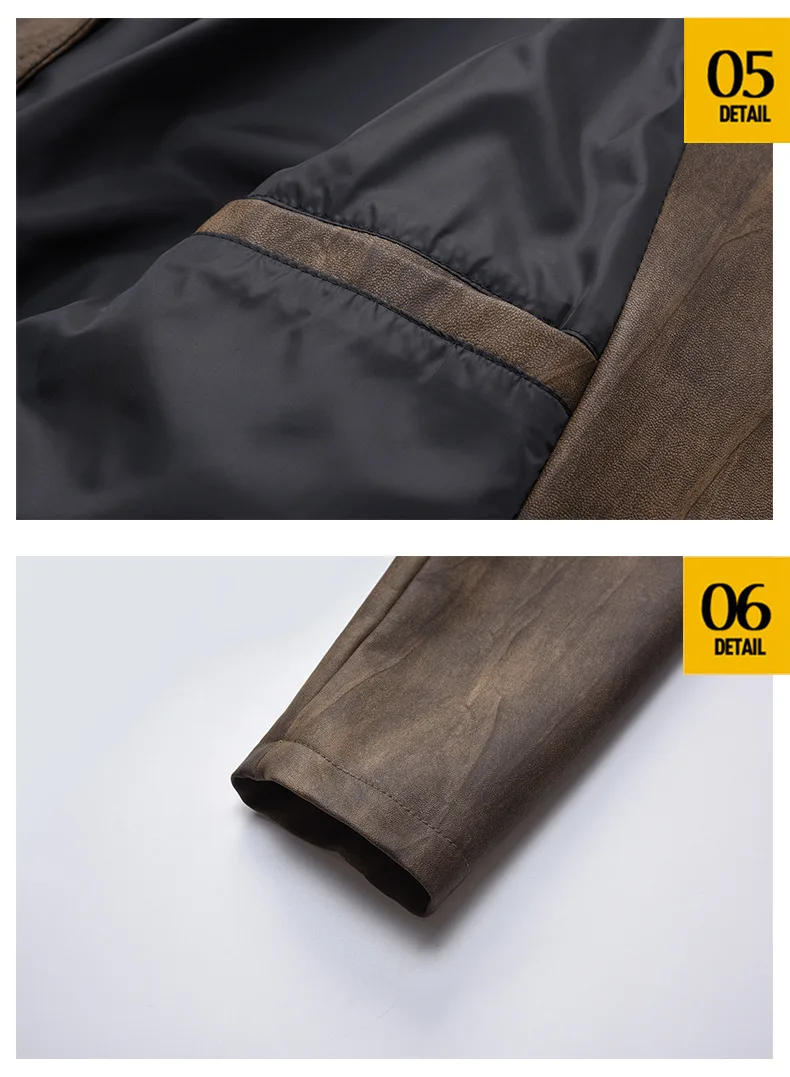 Herren-Ledermantel Herbst Winter Amerikanischer Retro-Stil Umlegekragen Herren-Oberbekleidung Mittellang Einreihig Langarm Herrenjacke – Detail 10