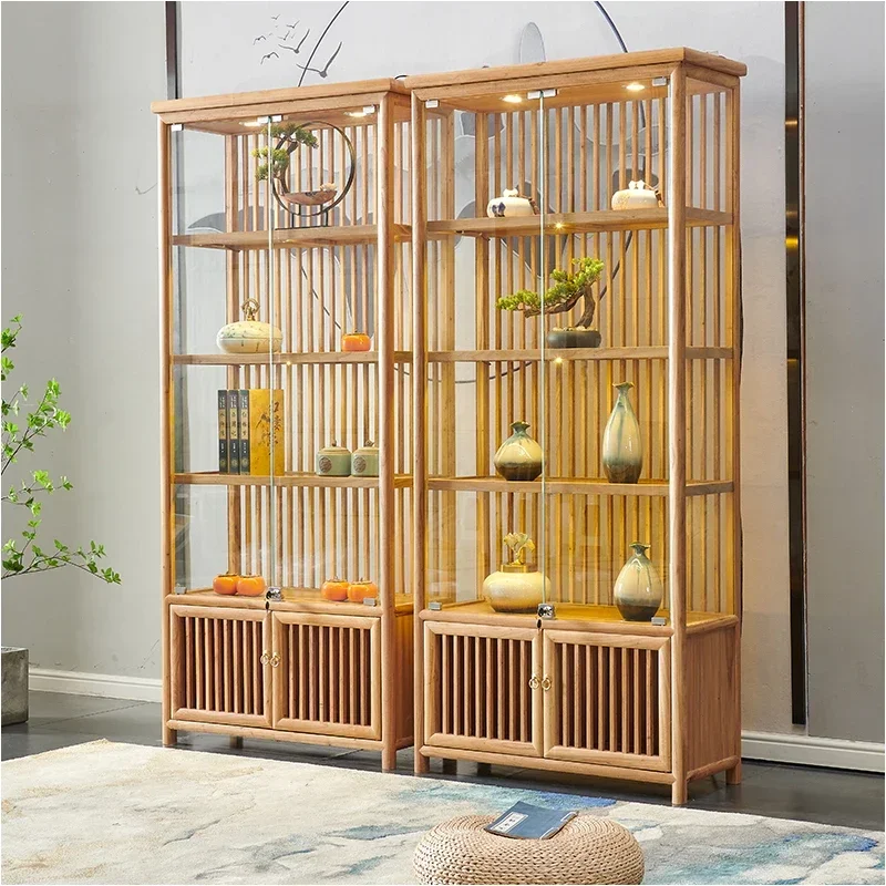 New Chinese-style old elm display cabinet Wenwan calligraphy and painting collection cabinet Bogu
