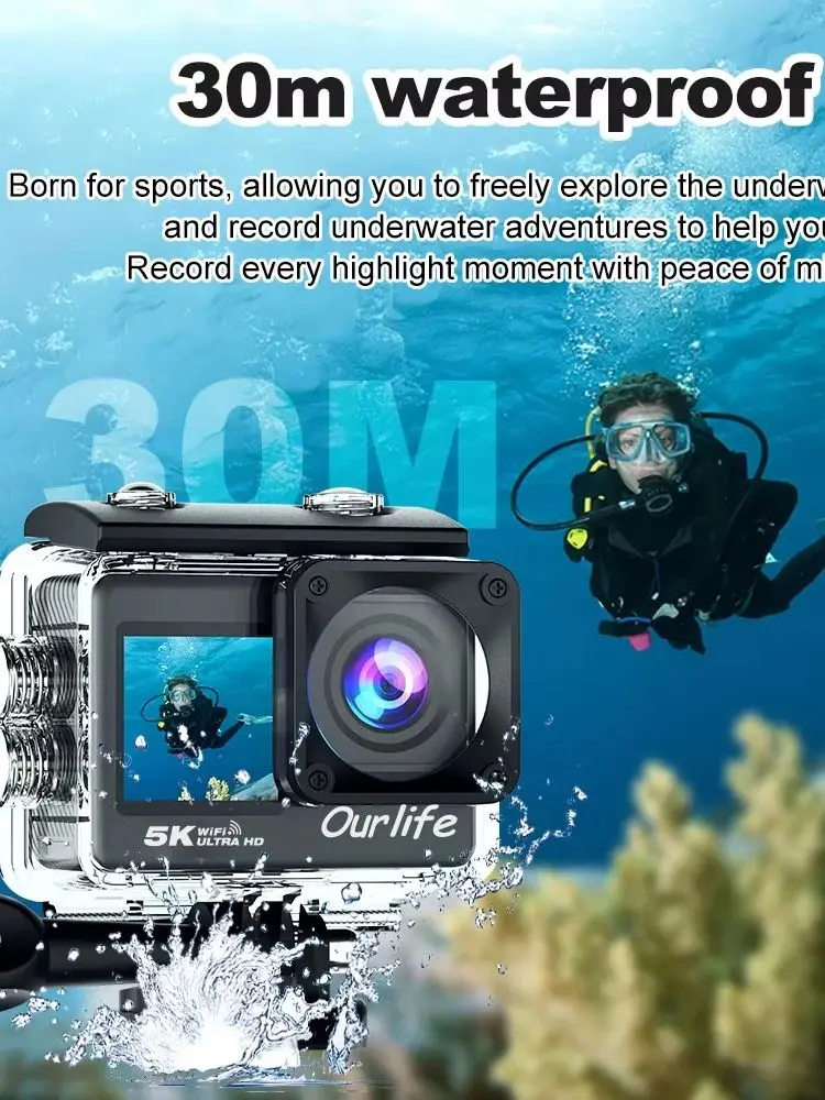 AliExpress OURLIFE Ourlife 5K Action Camera 4K60FPS 2.0 Inch Touch Screen WiFi 170° Wide Angle 30M Waterproof Bicycle Motorcycles Sports Cameras