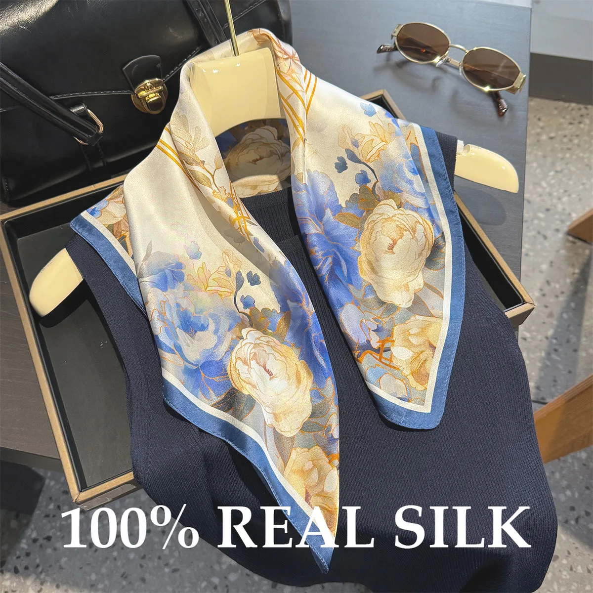 100 % echter Seidenschal, Bandana für Damen, Sonnenschutz, quadratische Schals, Wickeltuch, Bufanda, Stirnband, Hijab, Schal, Foulard, Kopftuch, Poncho
