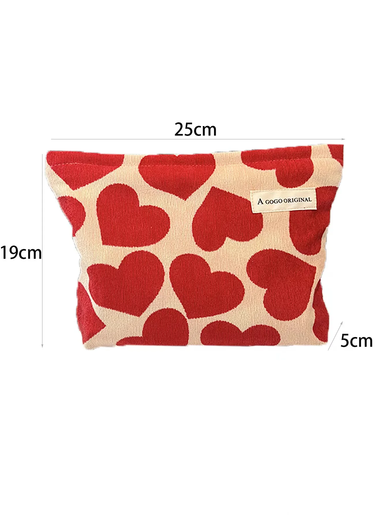 Heart Print Makeup Bag Corduroy Large Capacity Cosmetic Bag Vintage Travel Makeup Pouch Zipper Toiletries Storage Bag for Women