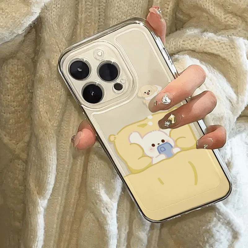 Rabbit Dog Cell Couple Phone Case For iPhone 16 15 11 12 14 13 Pro Max Mini XS Max XR SE 7 8 Plus Soft Animal Silicone Covers
