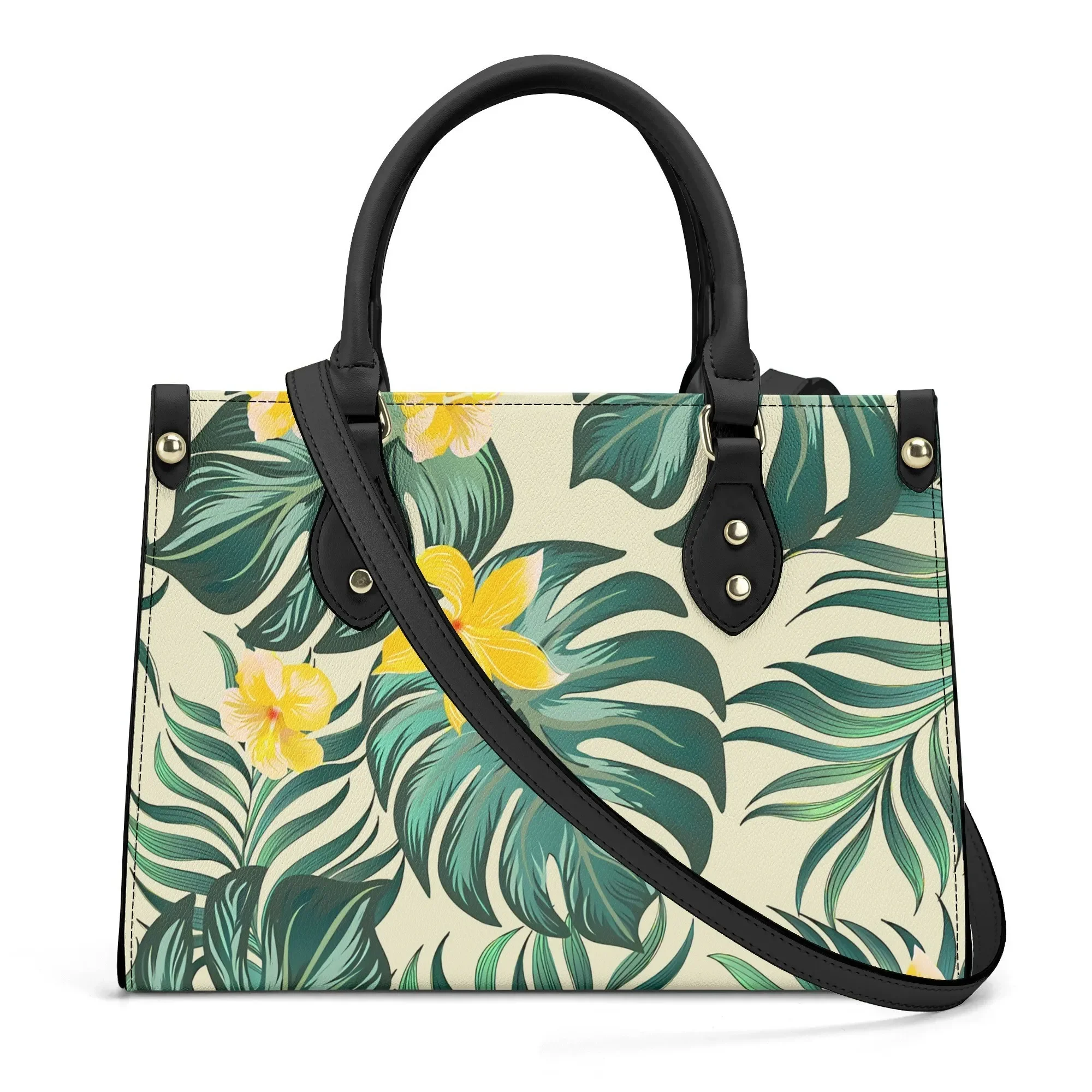 High-Quality Polynesian Tribal Print Crossbody Bag Large Capacity Leather Bag Featuring Hawaiian Hibiscus Pattern For Women