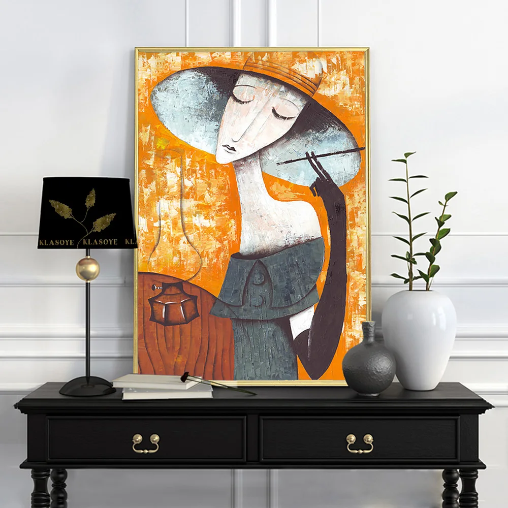 Vintage Abstract Violin Drink Man Poster Smoke Woman Print Art Wall Picture Bar Pub Club Canvas Painting Classic Style Decor