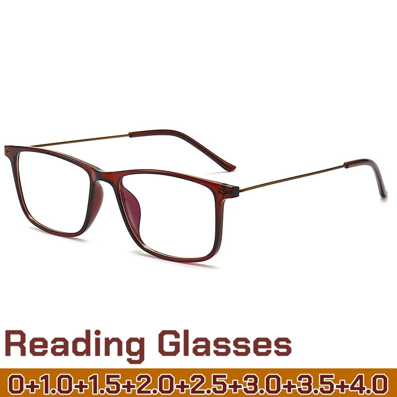 

Women Men Retro Square Transparent Frame Reading Glasses Ultra Light High-definition Anti Blue Light Far Sight Eyeglasses To+4.0
