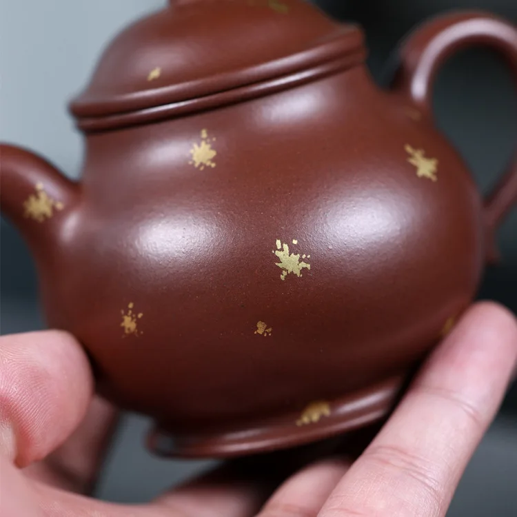 Gilt-Glazed Gaopan Yixing Purple Clay Original Ore Red Skin Dragon Kung Fu Set Decorative Ware Pottery Brewing Teapot Tea Cer