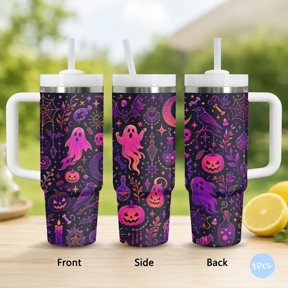 Spooky Halloween Scarecrow Vacuum Flasks 40oz Stainless Steel Insulated Tumbler with Handle & Straw Leakproof Travel Mug