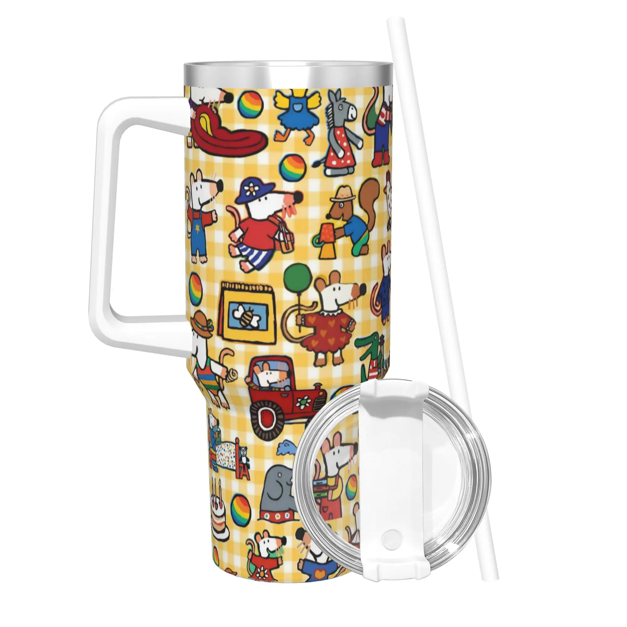 Maisy Mouse Tumbler With Straw  Stainless Steel Mug Double Wall Vacuum Insulated for Cold Or Hot 40oz