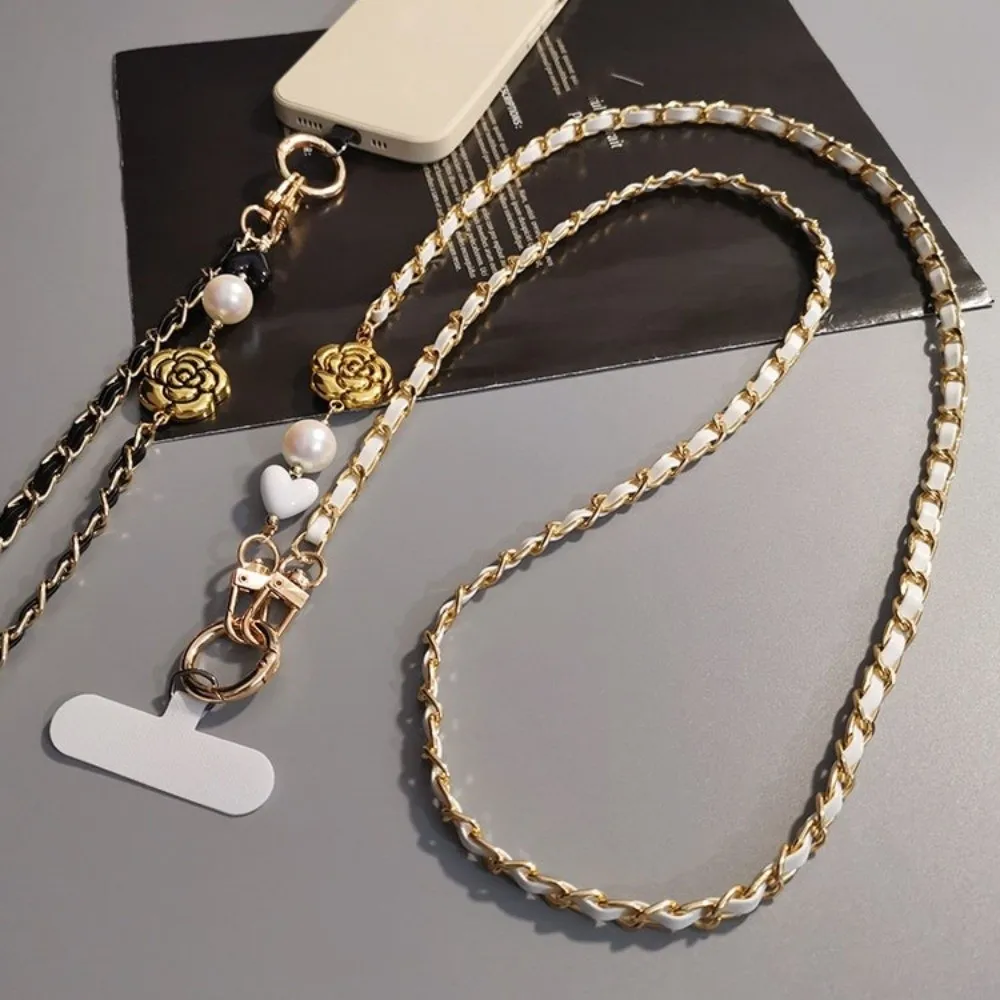 

Жемчужный диагональный ремешок для мобильного телефона, металлическая цепочка, роскошная веревка для телефона через плечо, длинный модный ремешок для мобильного телефона, подвесные украшения