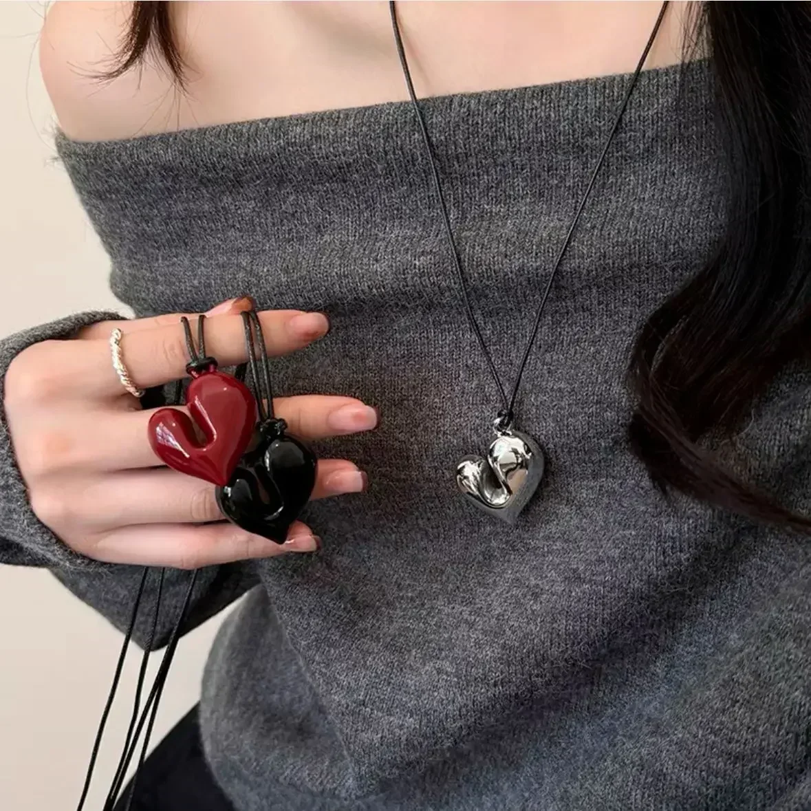 

New Heart Pendant Necklace for Women Men 85CM Adjustable Pull-out Sweater Chain Fashion Accessory Gift
