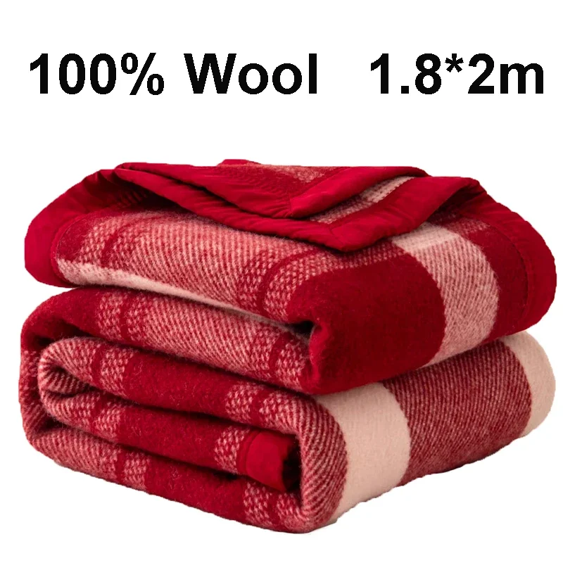 100% Wool Blanket 1.8*2m Winter Thicken Wool Blankets Double Large Size Warm Comforter Camping Dormitory Sofa Hotel Bedding