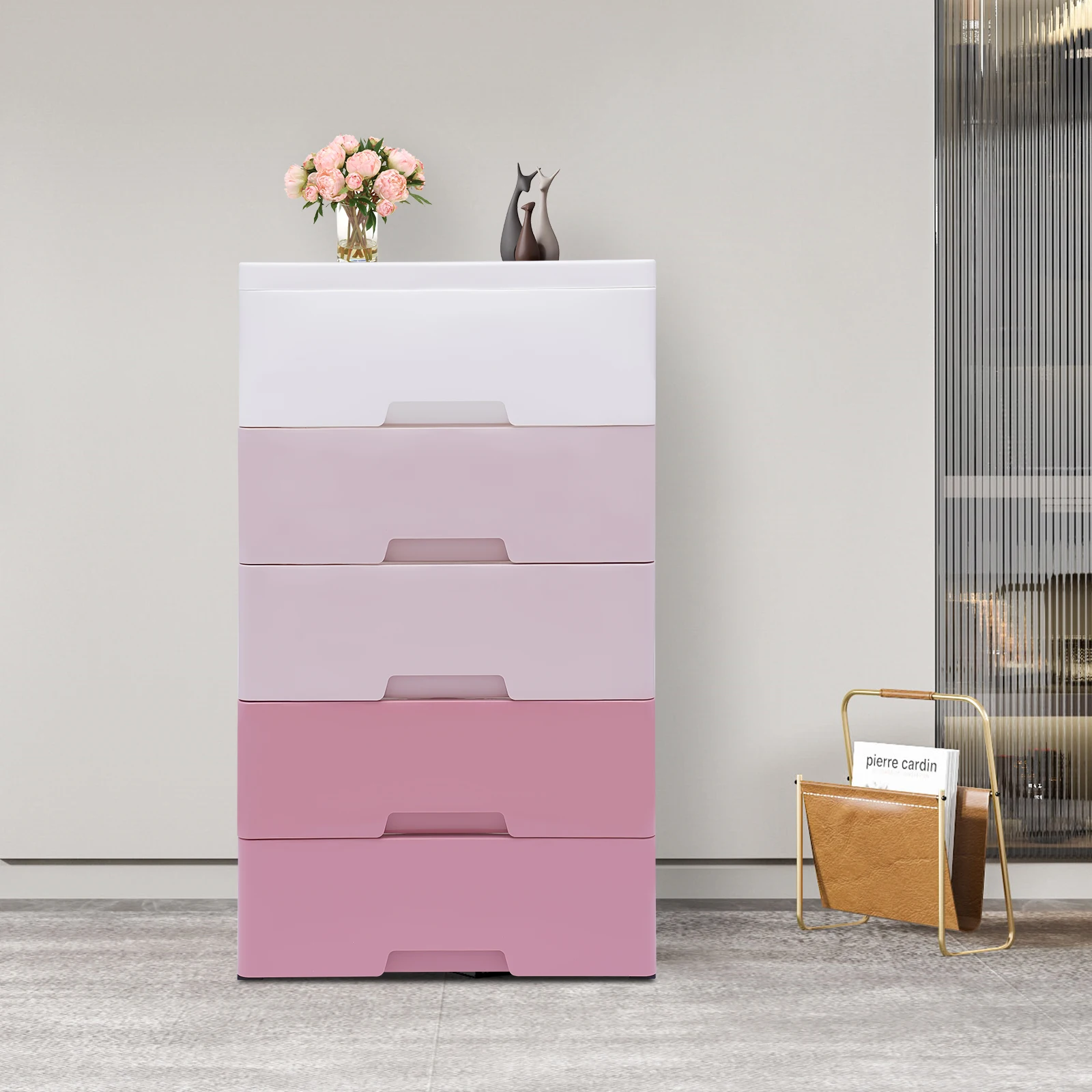 

5-Layer Clothes Storage Drawers PP Closet Organizer Storage Bins & Box Pink Home Cupboard Cabinet