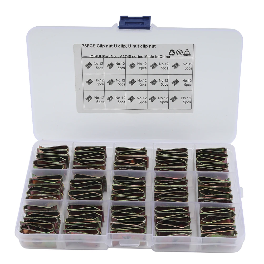 

75Pcs Motor Vehicle Spring U Nut High Elasticity Manganese Steel U Clip Fasteners for Fairing Bodywork Panel Bumper Trim Fixing