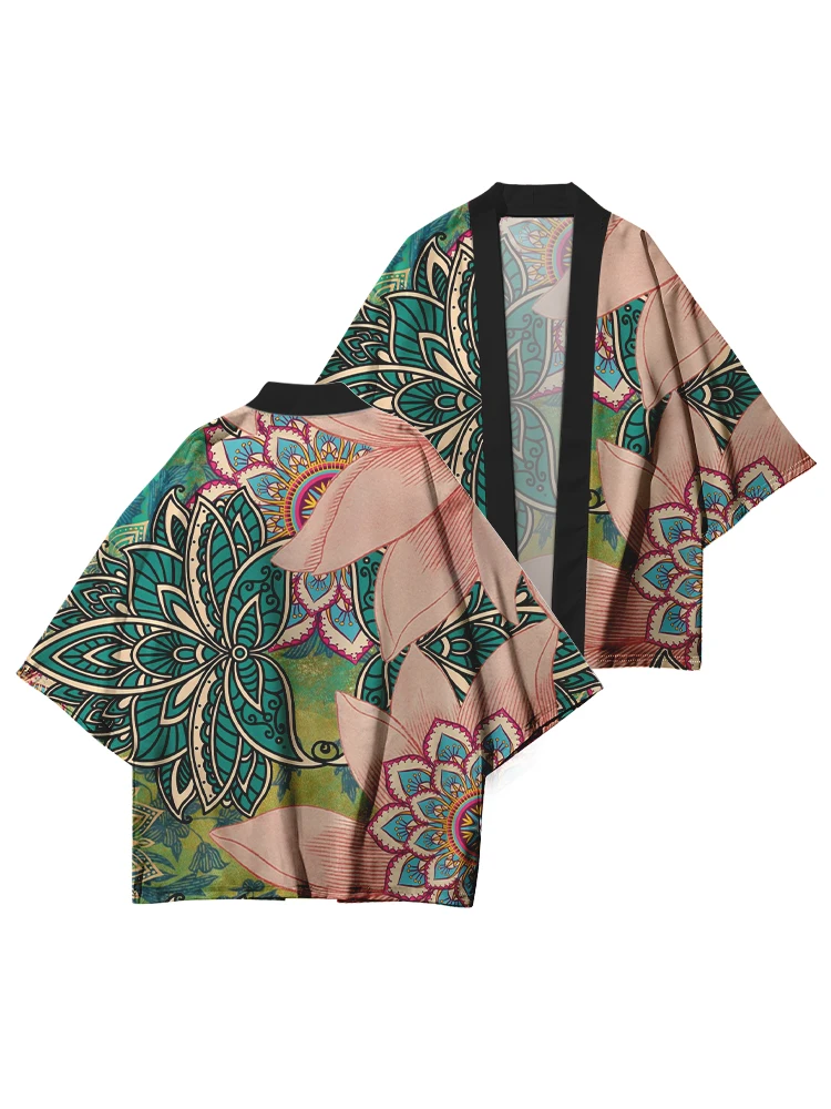 Summer Samurai Kimono Cosplay Fashion Floral Print Streetwear Kimono Japanese Fashion Men Vintage Yukata Cardigan Jacket