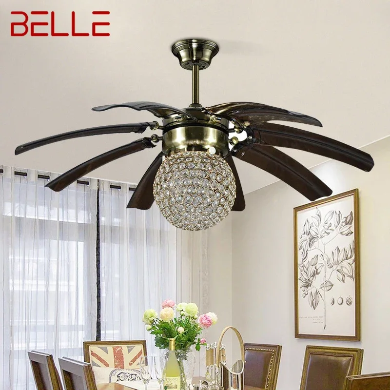 

BELLE Nordic LED Fan Light American Vintage Restaurant Living Room Study Ceiling Fan Light Remote Electric Fan Light