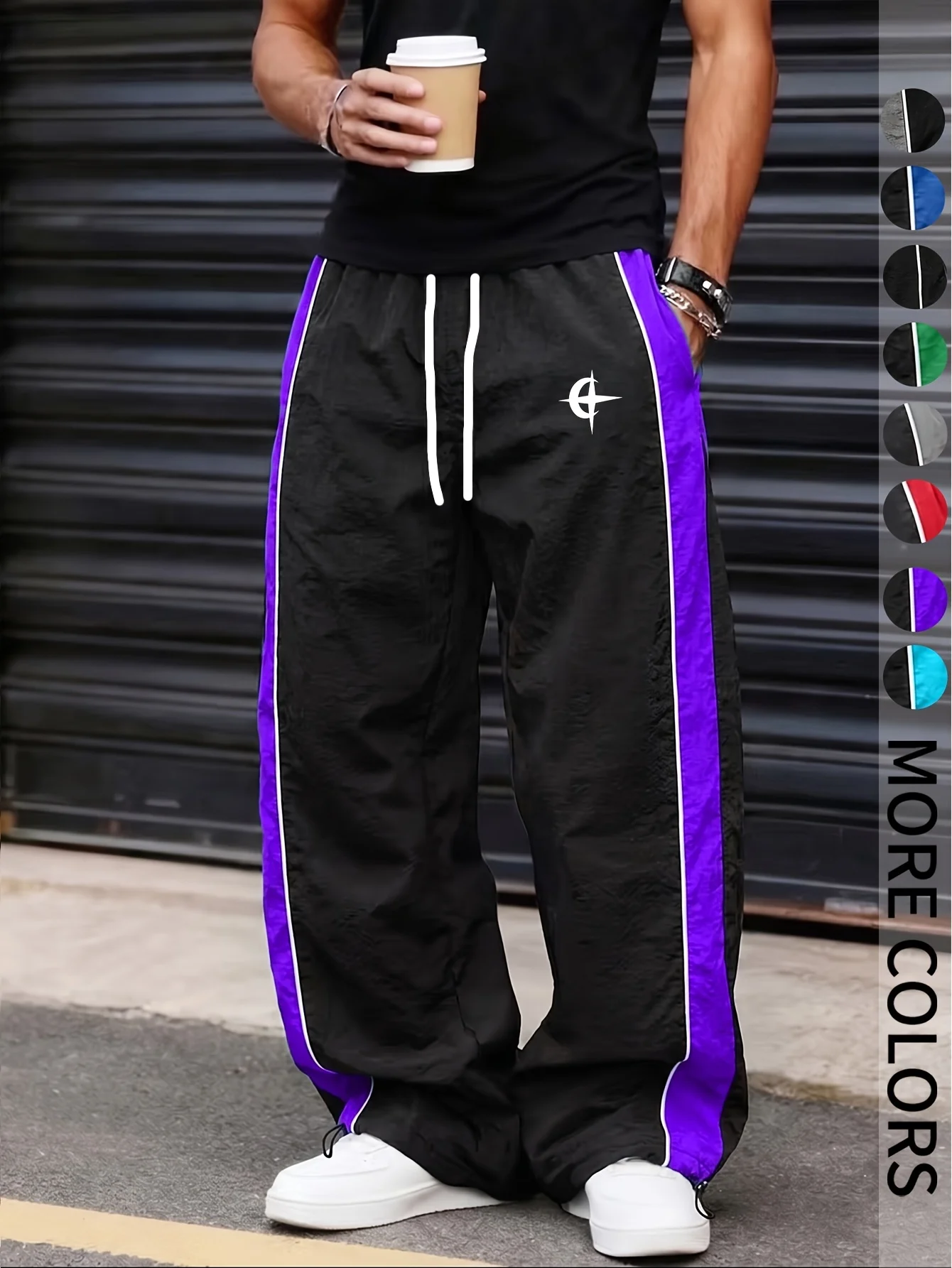2026 Hip-Hop Loose Straight Pants mit Minimalistischem Kreuz-Stern-Grafik-Design, Kordelzugbund, Mehrfarbig, Schnelltrocknend, Streetwear Jogginghosen für Kinder – Detail 5