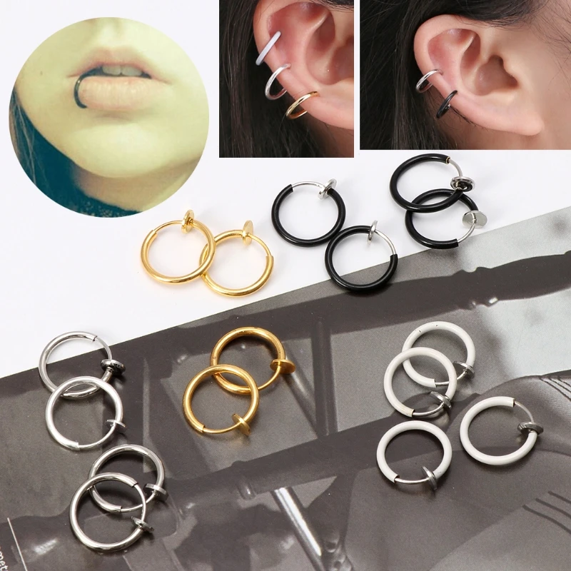 4x Fake Clip On Spring Nose Hoop Rings Earrings Non-Piercing Ear SeptumEyebrow