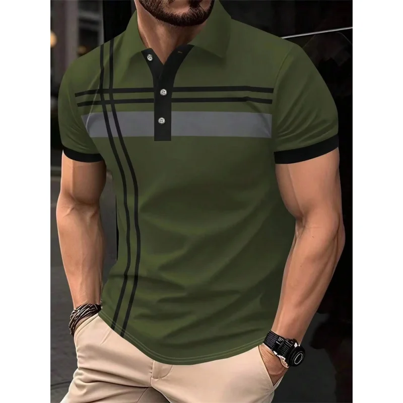 

Fashion 3D Printed Colorful Stripes Polo Shirt For Men Pattern Short Sleeves Tees Summer Casual Lapel Tops Oversized Polo Shirts