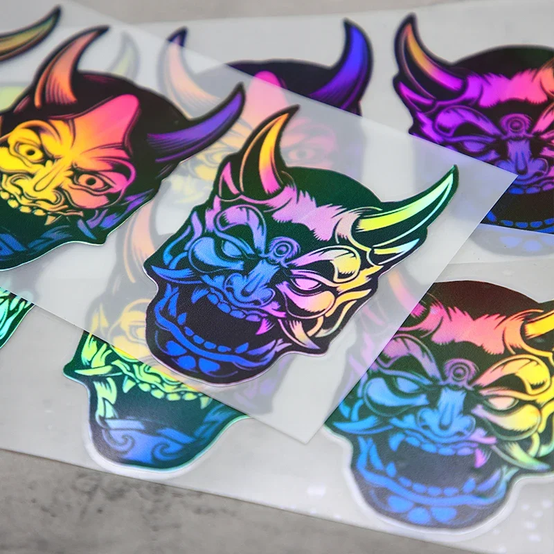 1 шт., японские наклейки на автомобиль с маской ONI, голографический цвет, сшивающий дизайн, идеально подходят для добавления модной атмосферы вашего автомобиля, уникальный декор