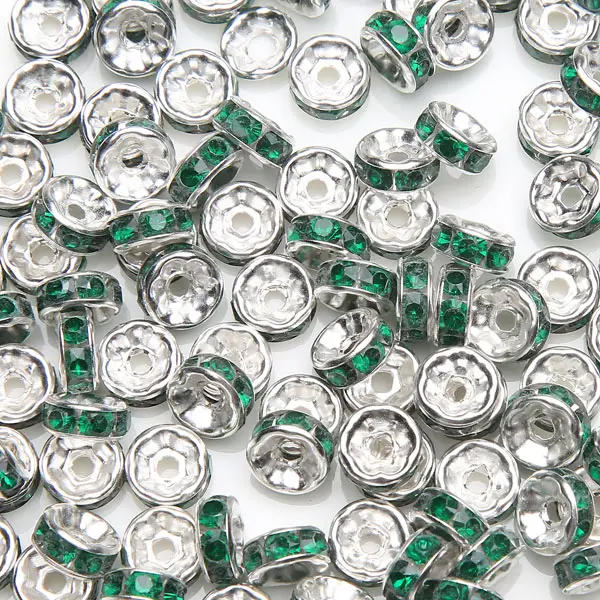 (50 Stück = 1 Los!) AAAA-Qualität 6x3MM Metall Silberbeschichtete Kristall-Strass-Rondell-Abstandsperlen 18 Farben zur Auswahl – Detail 8