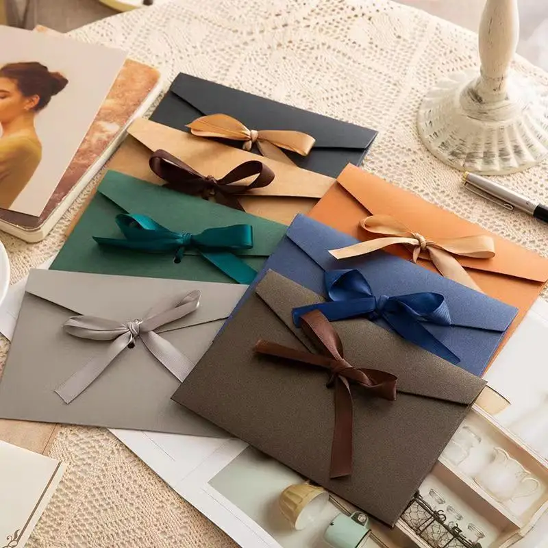 5pcs/pack Ribbon Retro Hemp Texture Western Envelopes for Wedding Party Invitation Greeting Cards Gift Envelopes Customized