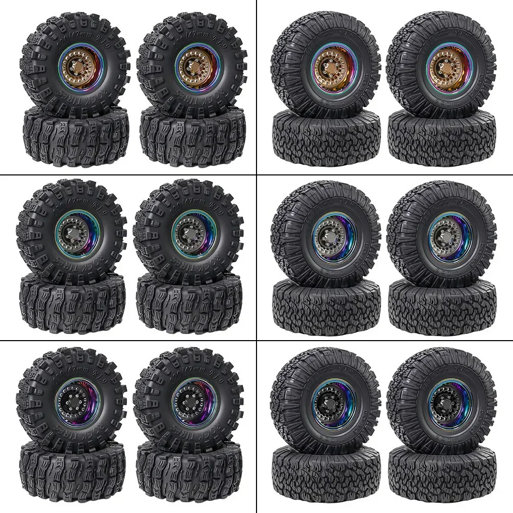 1.9 Inch Rubber Tires And Metal Electroplating Colorful Wheel Hub for 1/10 Scale RC Crawler Car Compatible with Traxxas TRX4 TRX