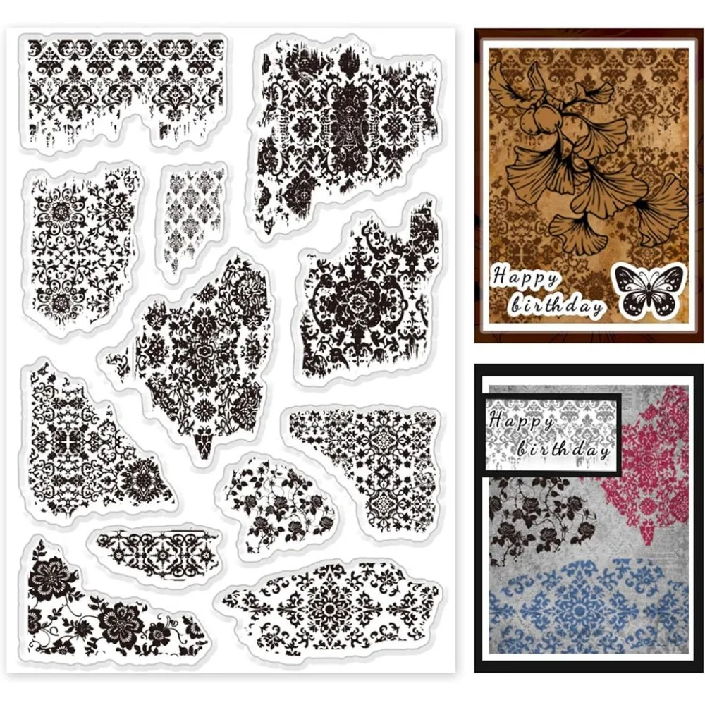 1 Blatt Vintage-Textur-Hintergrund-Stempelset, 12 Stück, transparenter Gummistempel, Retro-Stempel für Scrapbooking-Karten