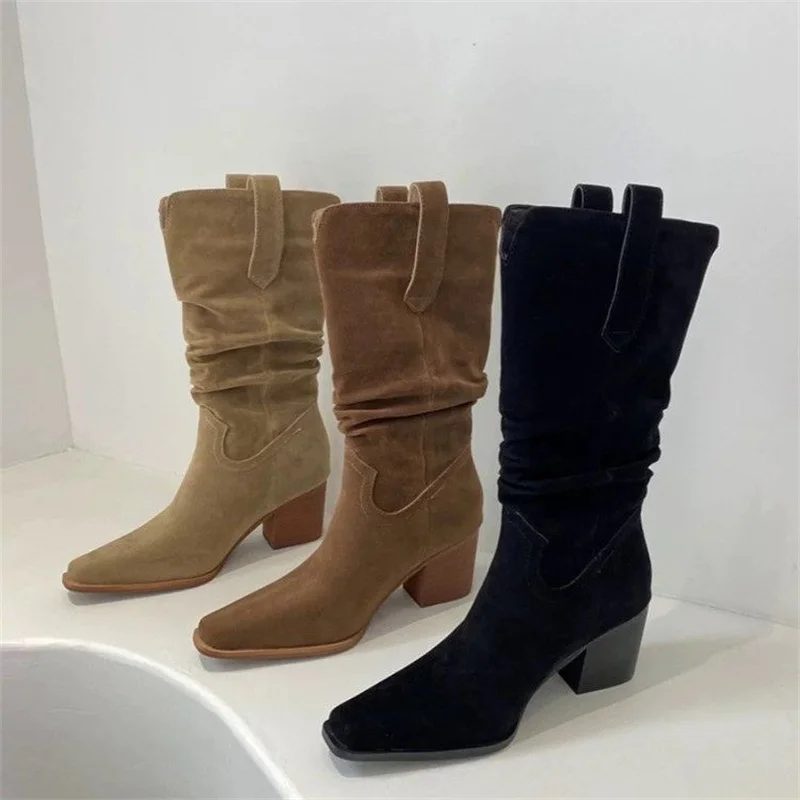 2024 Autumn New Fashionable High Heel Boots for Women Pointed Thick Heel Elastic Large Barrel Waist High Barrel Knight Boots