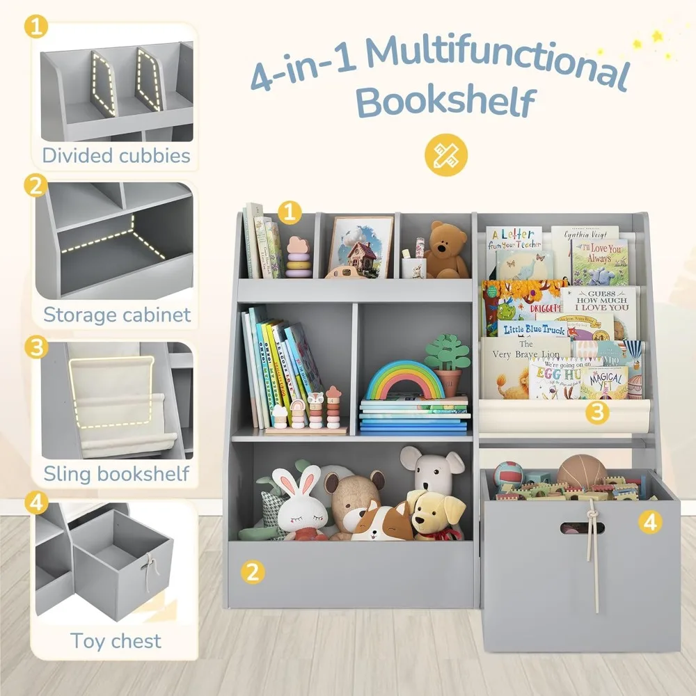 تخزين الأطفال متعدد الوظائف: منظم 3 مستويات مع صناديق قابلة للفصل ورف كتب #3