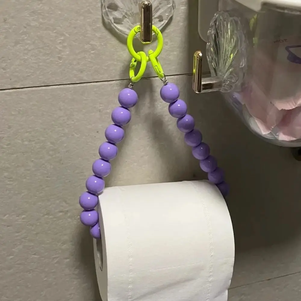 

Dopamine Hanging Beaded Tissue Holder Non Punching Wall Mount Toilet Paper Roll Bracket Decoration Multifunctional