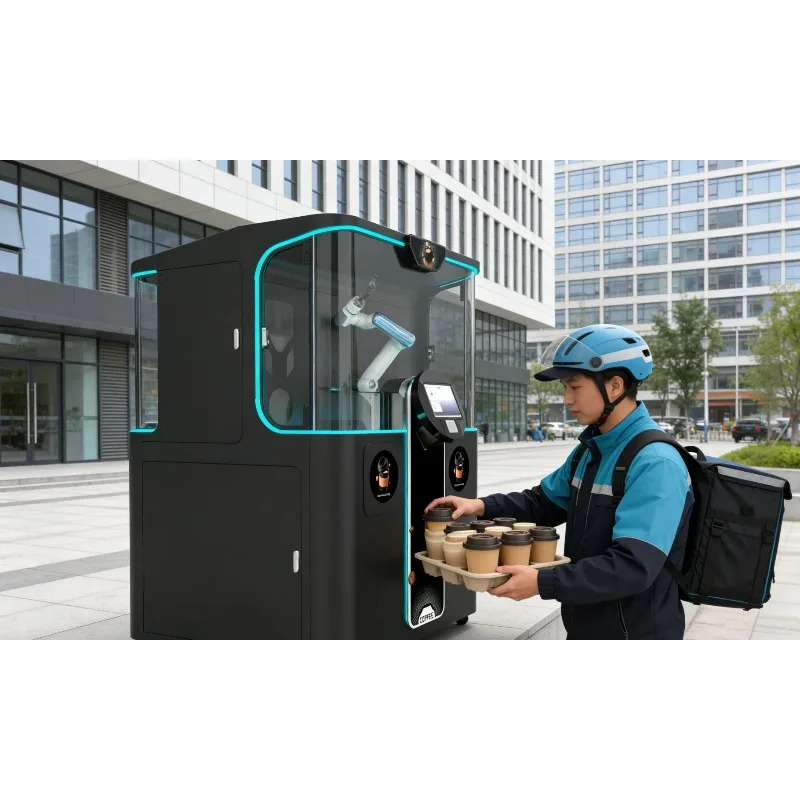 New Robotic Coffee Kiosk: 200 Cups/Day with Custom Photo Latte Art & Fresh Milk Cooling