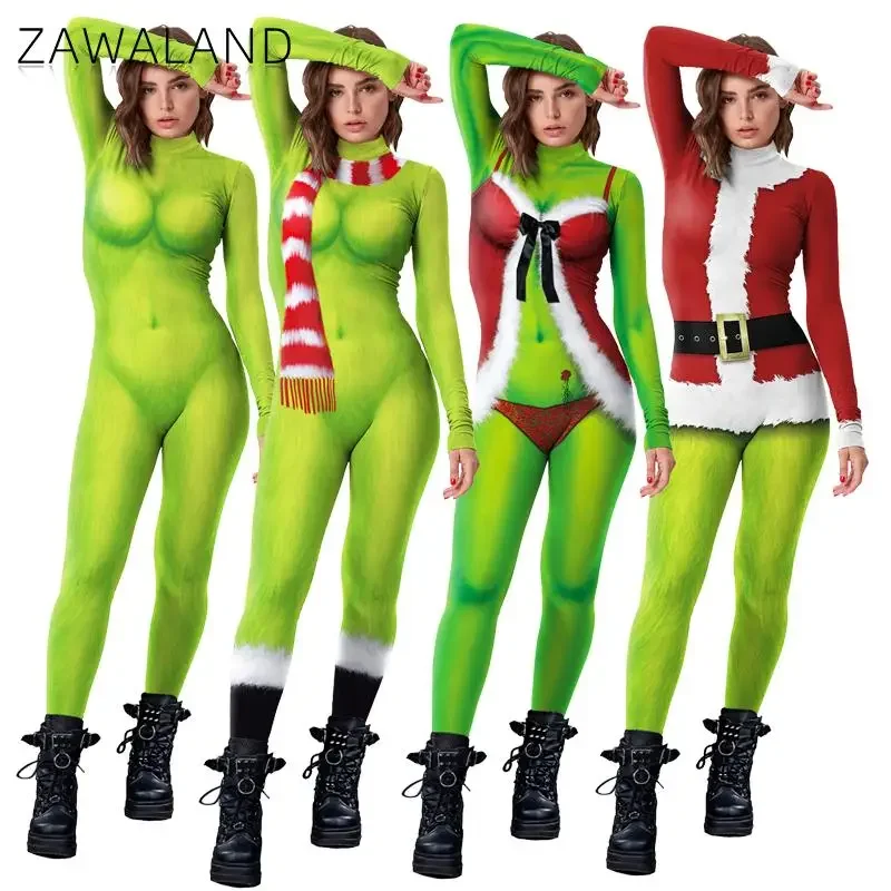 Zawaland-Green Guy Pattern Cosplay Costume para Mulheres, Macacão 3D Print, Xmas Party Clothes, Zentai Suit, Sexy Catsuit, Feriado, Natal