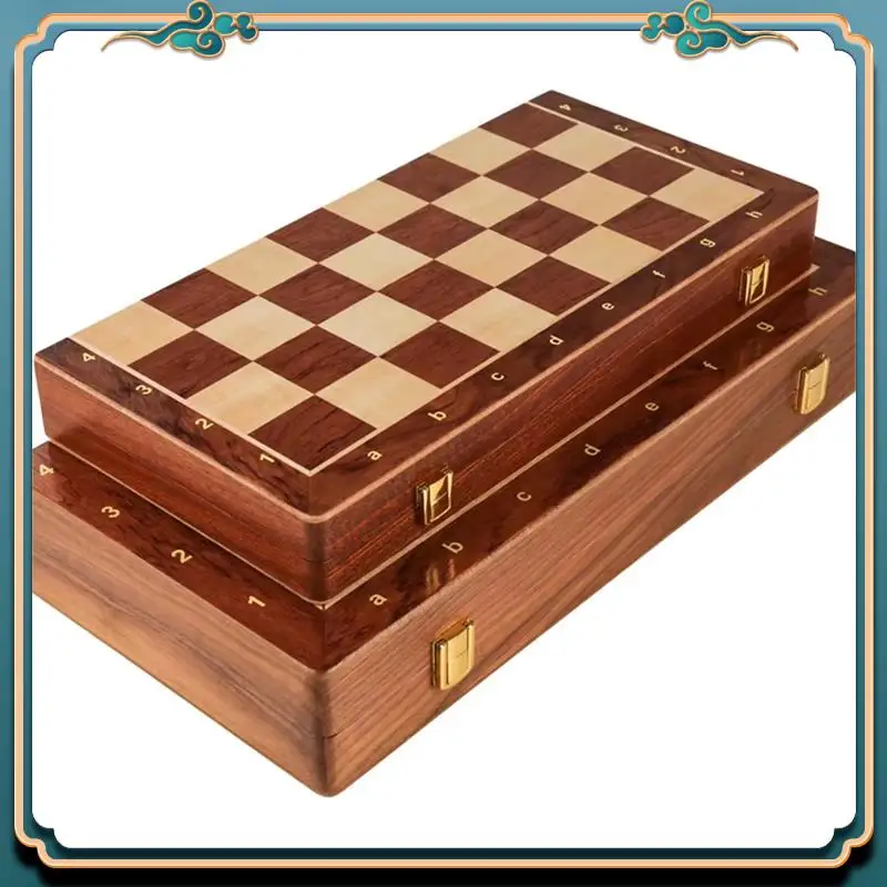 Latest Chess Set Top Grade Wooden Folding Big Traditional Classic Handwork Solid Wood Pieces Walnut Chessboard Children Gift